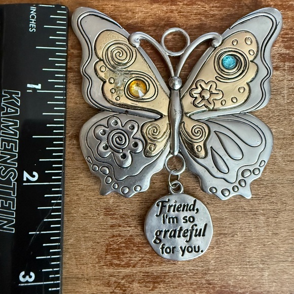 Silver and Gold Butterfly Necklace, purse charm, ornament, friendship charm - Picture 5 of 10